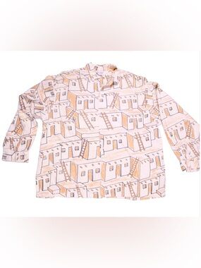 Fred Segal button up shirt rayon adobe print sz 2XL mens beige tan